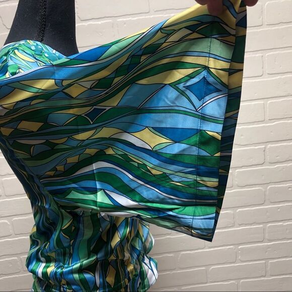 NWT Rachel Lym Couture Resort Swimwear Cover Up Crista Green One Shoulder Top - Picture 7 of 11